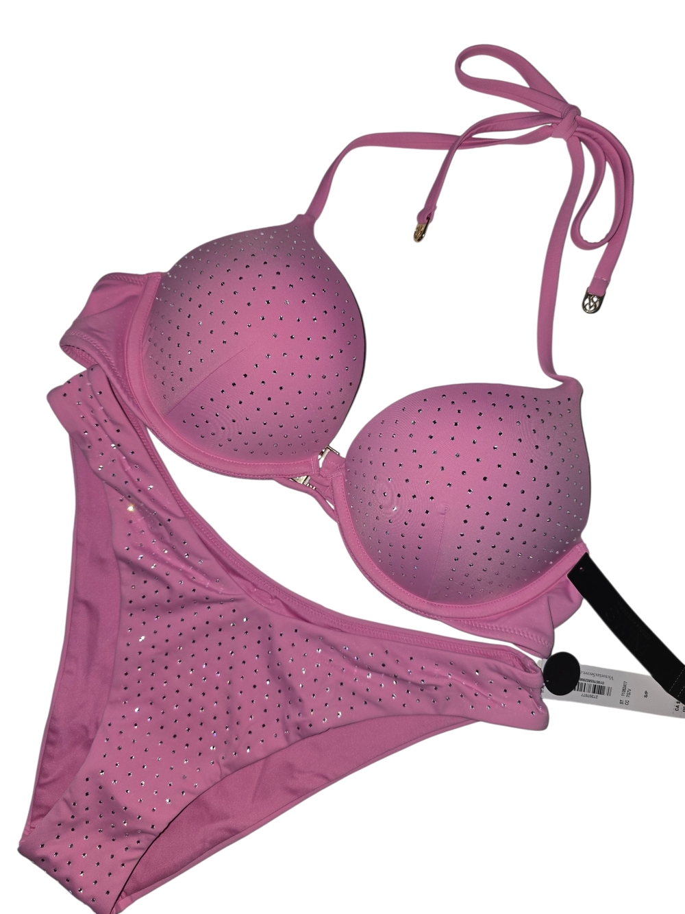 Victoria's Secret Bombshell Pink Rhinestone Bikini Set 34b S Nwt